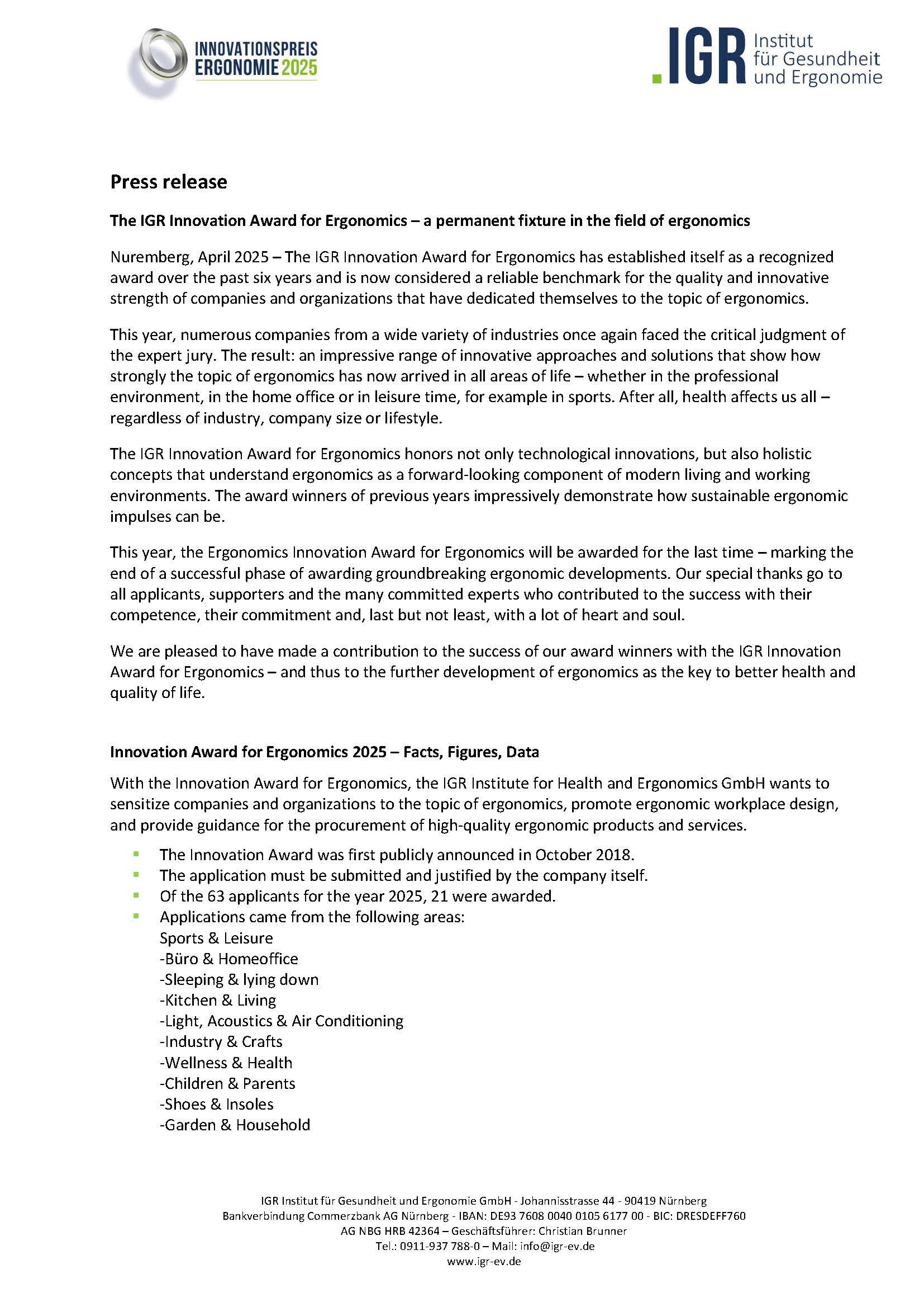 Press release Innovation Award for Ergonomics 2025 Seite 1